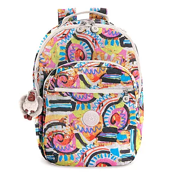 KIPLING 彩繪尼龍拉鍊後背包-塗鴉(現貨+預購)塗鴉