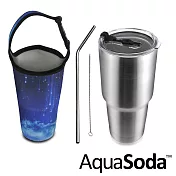 美國AquaSoda 304不鏽鋼雙層保溫保冰杯(含提袋超值組合)-星空藍色