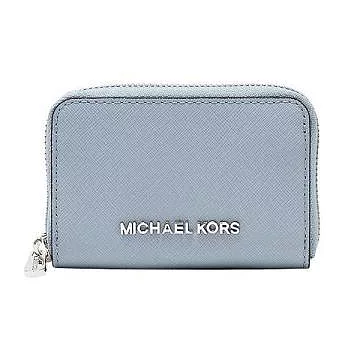 MICHAEL KORS 防刮皮革卡片零錢包-水藍（現貨+預購）水藍