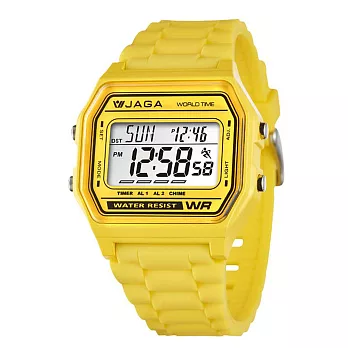 JAGA捷卡 M1103 馬卡龍色系輕薄方形世界時間電子錶- 黃色