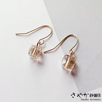【Sayaka紗彌佳】 925純銀 愛情的滋味甜甜方糖造型耳環 -香檳色