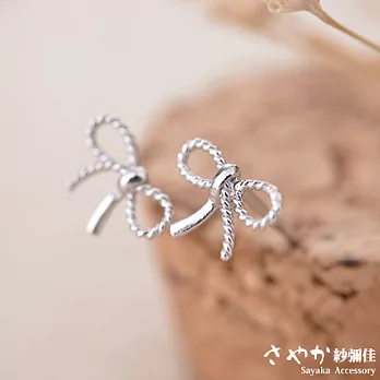 【Sayaka紗彌佳】 925純銀 編織蝴蝶結簡約造型耳環
