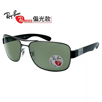 【RayBan 雷朋】RB3522-004/9A-64 雙槓方框偏光太陽眼鏡(#槍色框綠鏡面)