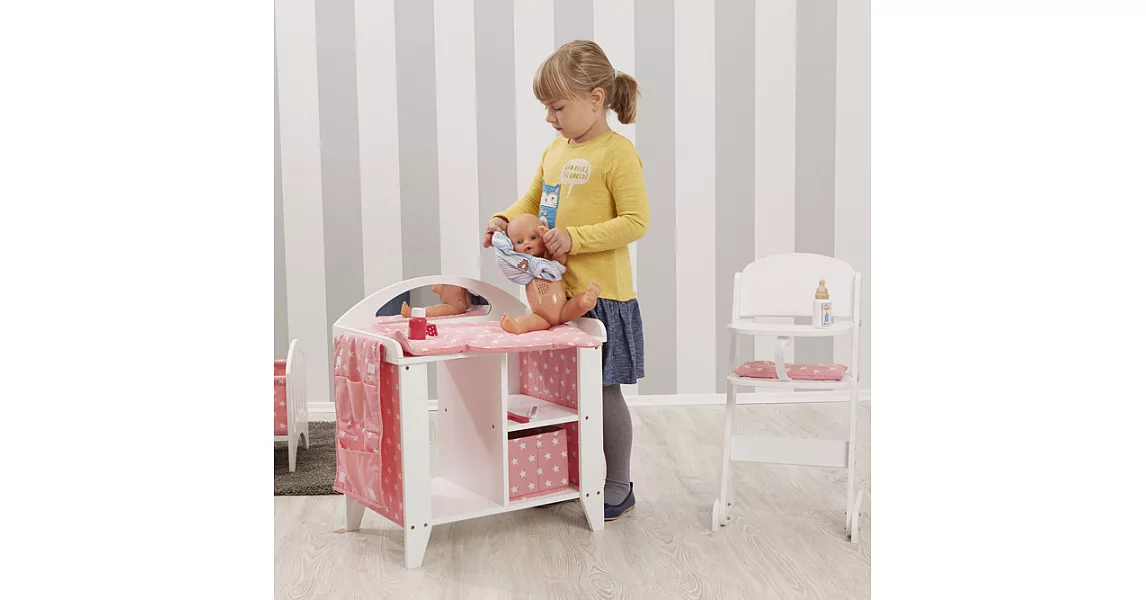 【howa 德國木製玩具】妹妹愛娃娃|木製尿布檯一閃一閃亮晶晶