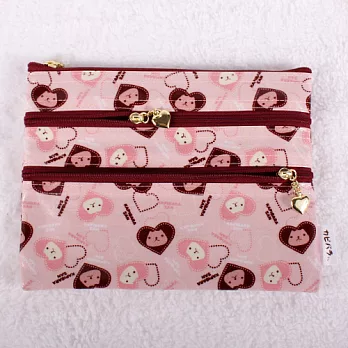Kapibarasan 水豚君愛心印花三層拉鍊袋