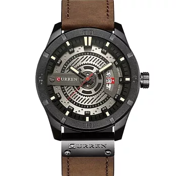 CURREN卡瑞恩 8301 休閒時尚齒輪工業風男士皮帶錶 - 咖啡色