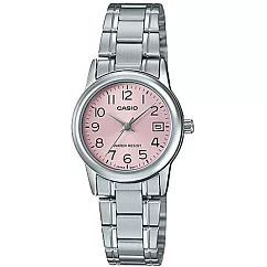 CASIO 卡西歐 LTP─V002D 簡約數字小錶面日期顯示鋼帶錶 ─ 銀粉 4B