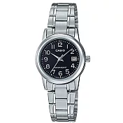 CASIO 卡西歐 LTP-V002D 簡約數字小錶面日期顯示鋼帶錶 - 銀黑 1B