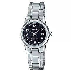 CASIO 卡西歐 LTP─V002D 簡約數字小錶面日期顯示鋼帶錶 ─ 銀黑 1B