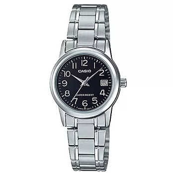 CASIO 卡西歐 LTP-V002D 簡約數字小錶面日期顯示鋼帶錶 - 銀黑 1B