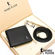 SWORD PLAYER - 莎普爾Fencing款真皮皮帶+10卡1照皮夾禮盒組黑