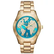 MICHAEL KORS 地圖晶鑽不銹鋼腕錶-金色(現貨+預購)金色
