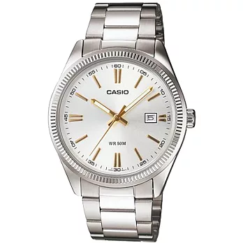 CASIO 卡西歐 MTP-1302 個性時尚日期顯示不鏽鋼紳士腕錶- 白面金針 7A2