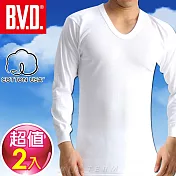 BVD 100%純棉保暖U領長袖衫(2件組)-尺寸M-XXLXL白