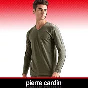Pierre Cardin皮爾卡登 舒適保暖彈力棉V領長袖衫L麻灰
