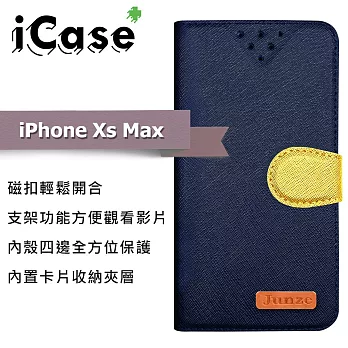 iCase+ Apple iPhone Xs Max 側翻皮套(藍)