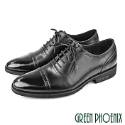 【GREEN PHOENIX】男 紳士皮鞋 商務皮鞋 雷射孔洞 綁帶 全真皮 台灣製 US7 黑色