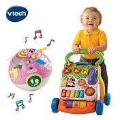 【Vtech】寶寶安全快樂學走路組 可拆式學步車-橘綠色+360度滾滾球-粉色
