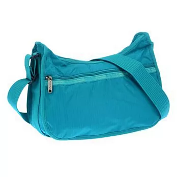 LESPORTSAC 弧形尼龍防水斜背包-藍綠素面(現貨+預購)藍綠素面