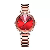 MEIBIN M1210M 時尚華麗光芒綻放淑女腕錶 - 鐵帶-紅色