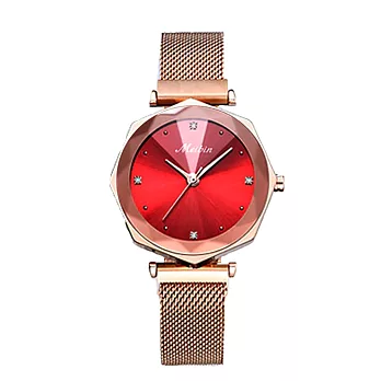 MEIBIN M1210M 時尚華麗光芒綻放淑女腕錶 - 米蘭-紅色