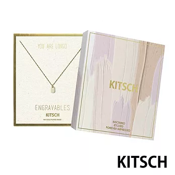 【 KITSCH 】 美國加州時尚品牌 Rectangle Tag Engravable Necklace 圓角鎖片14K鍍金墜飾項鍊