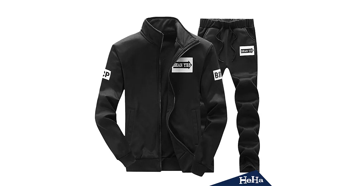 運動休閒拉鏈兩件式套裝 三色-HeHa-3XL(黑色)