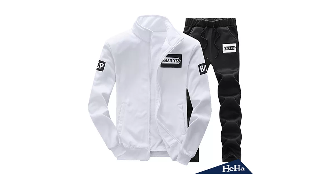 運動休閒拉鏈兩件式套裝 三色-HeHa-3XL(白色+黑色)