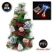 台灣製迷你1呎/1尺(30cm)裝飾綠色聖誕樹(銀鐘糖果球系)+LED20燈彩光電池燈(本島免運費)銀色