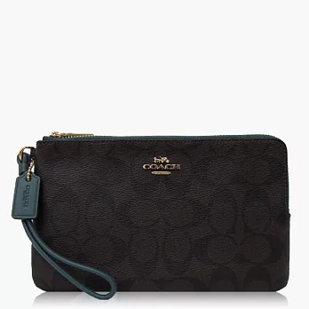 COACH 經典 PVC / 大款 / 雙拉鏈手拿包_深咖綠