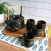 【Homely Zakka】北歐時尚大理石陶瓷茶壺杯托盤套組(黑色)