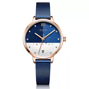 JULIUS聚利時 1/3的幸福米蘭錶帶腕錶-五色/32X38mm深藍