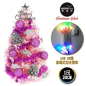 台灣製迷你1呎/1尺(30cm)裝飾粉紅色聖誕樹（粉紫銀松果系)+LED20燈彩光插電式(樹免組裝|本島免運費)無粉紫銀松果系