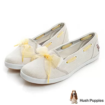 Hush Puppies 緞帶蝴蝶結咖啡紗甜心娃娃鞋US7淺褐