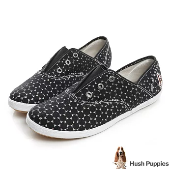 Hush Puppies 黑色戀人咖啡紗懶人帆布鞋US5黑色