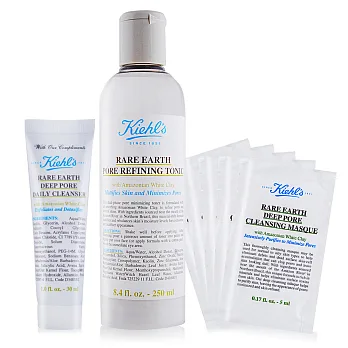 KIEHLS 契爾氏 亞馬遜白泥淨緻毛孔化妝水(250ml)+ 亞馬洗面乳30ml+亞馬毛孔面膜5ml