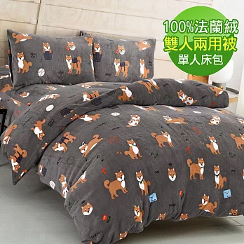 【eyah】100%法蘭絨單人床包兩用被三件組-柴犬日記