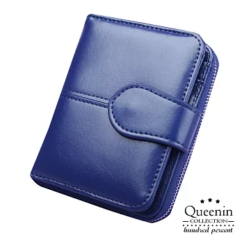DF Queenin皮夾 – 復古百搭大容量零錢拉鏈短夾-共4色深藍