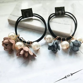 【Ada】韓國流行乾燥花朵優美珍珠造型髮圈髮帶(2入/組 粉紅色 淡藍色 藏藍色)粉紅色+淡藍色