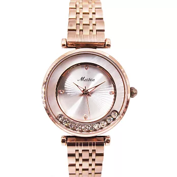 MEIBIN 美賓 M1230M 低調奢華璀璨滑鑽淑女鐵帶腕錶(隨機附贈手練) - 白色