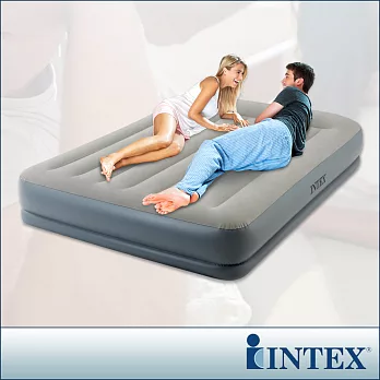 【INTEX】舒適雙層內建電動幫浦充氣床墊(fiber tech)-有頭枕-雙人加大-寬152cm(64117N)