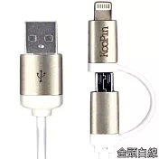 Koopin iPhone /Micro USB 二合一高速2.1A充電線(1.5M) 金頭白線