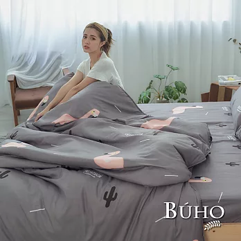 BUHO《夢幻粉鶴》單人床包+雙人舖棉兩用被三件組