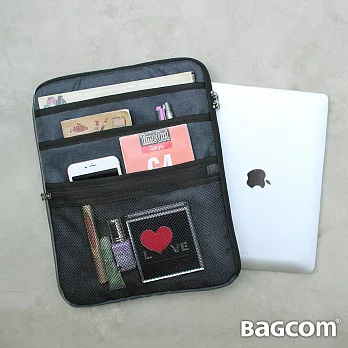 BAGCOM 多夾層好用袋(13.5’’ laptop ok)-麻黑-搭配專用肩背帶