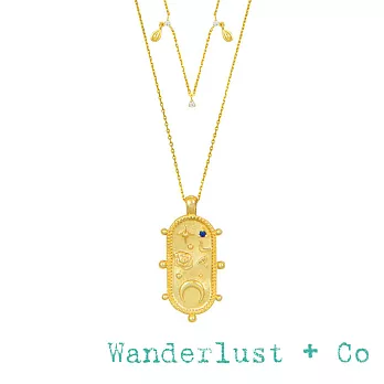 Wanderlust+Co 閃耀星星月亮玫瑰 橢圓錢幣項鍊 金色鑲鑽雙層頸鍊 RHEA