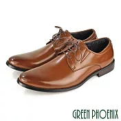 【GREEN PHOENIX】男 紳士皮鞋 商務皮鞋 素面 流線 綁帶 全真皮 EU40 咖啡色