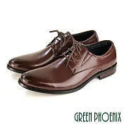 【GREEN PHOENIX】男 紳士皮鞋 商務皮鞋 素面 流線 綁帶 全真皮 EU39 深咖色