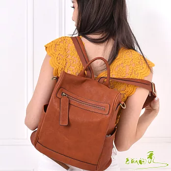 【手感的秀】小牛皮個性曠野風防盜三用後背包(2色)摩卡棕
