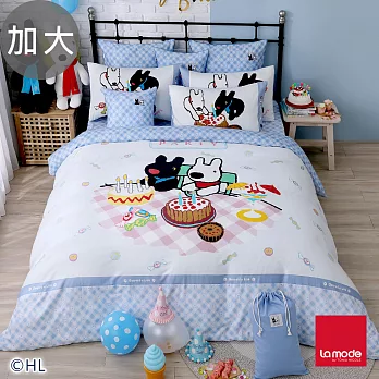 La Mode寢飾 生日派對環保印染100%精梳棉被套床包組(加大)