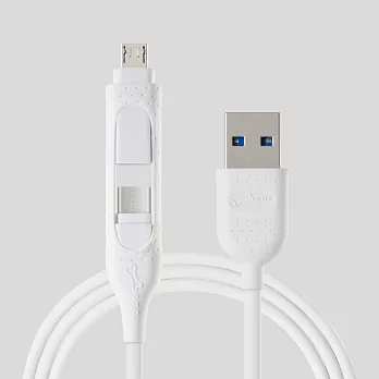 Bone / 二合一雙頭傳輸線 ( Type-C / micro USB ) - 黑 / 白白色